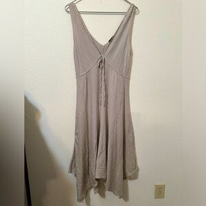 THEORY Striped Asymmetrical Hem 100% Cotton Midi Dress